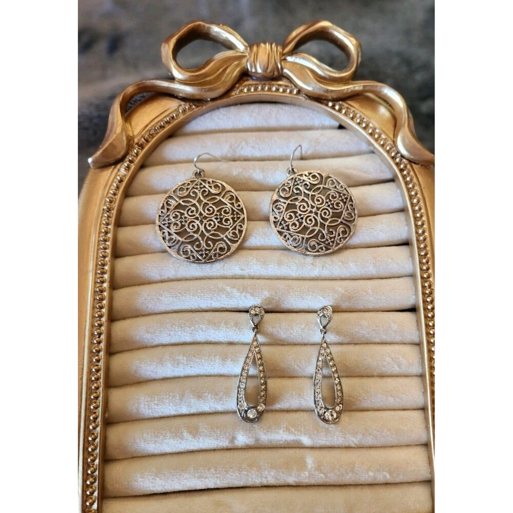 2 Pair Silver Toned Dangle Earrings 1 Pair Marked Monet
